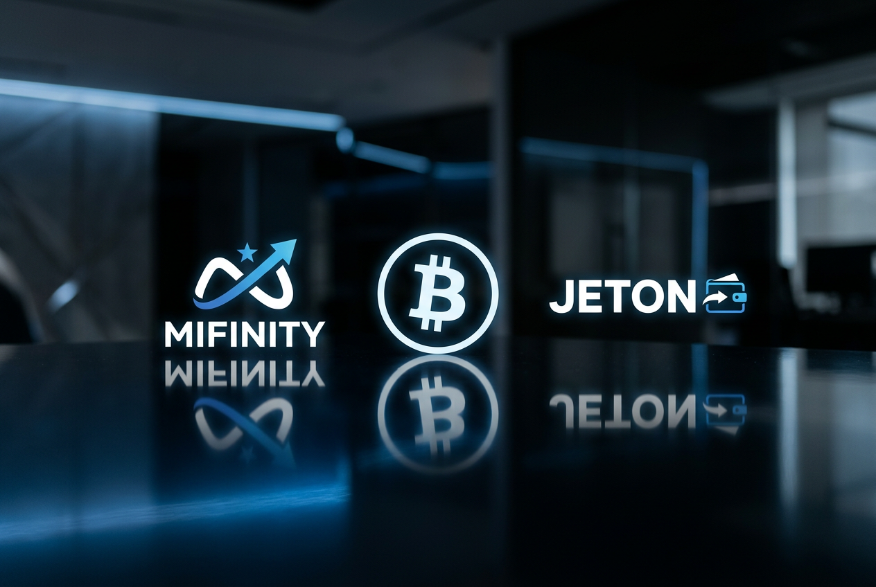 Ikony alternatywnych metod płatności takich jak Jeton i kryptowaluty