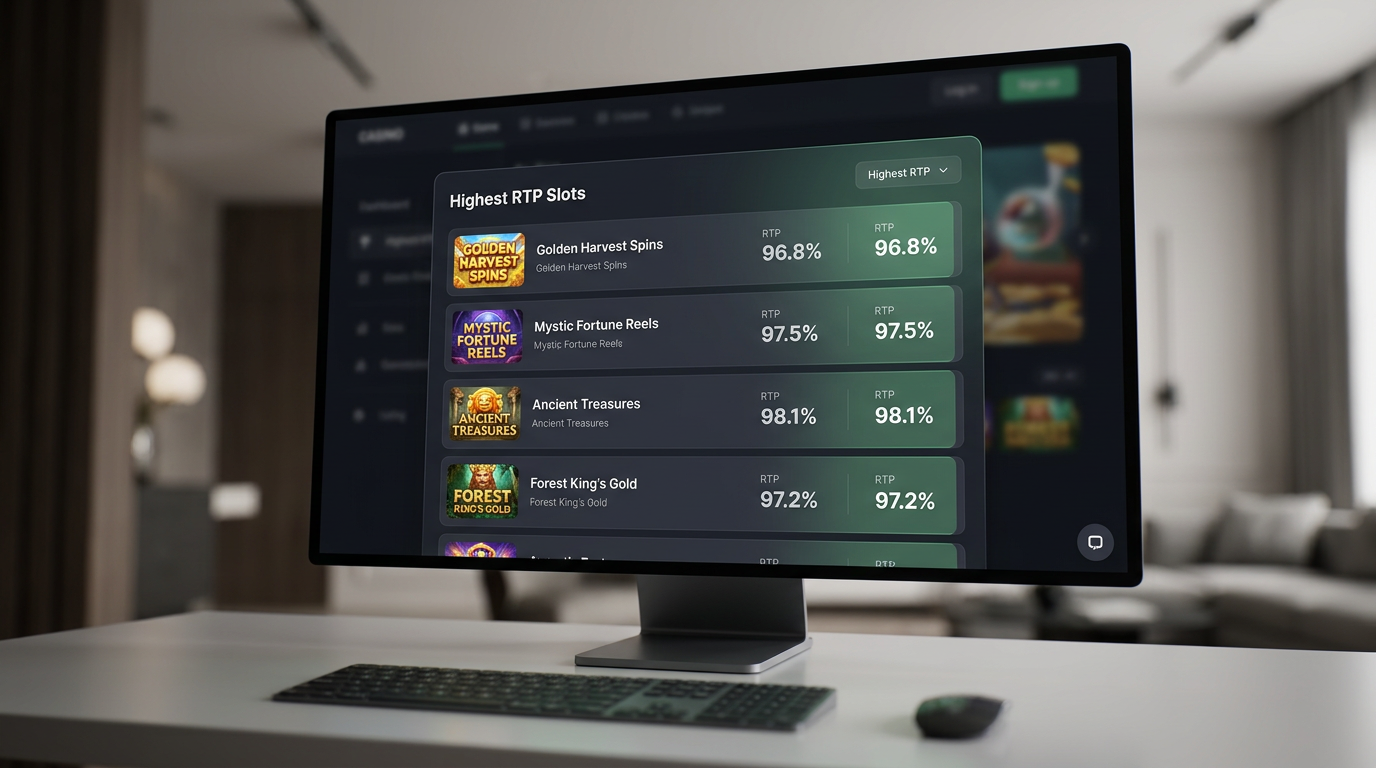 Nowoczesny interfejs kasyna online wyświetlający statystyki wysokiego RTP