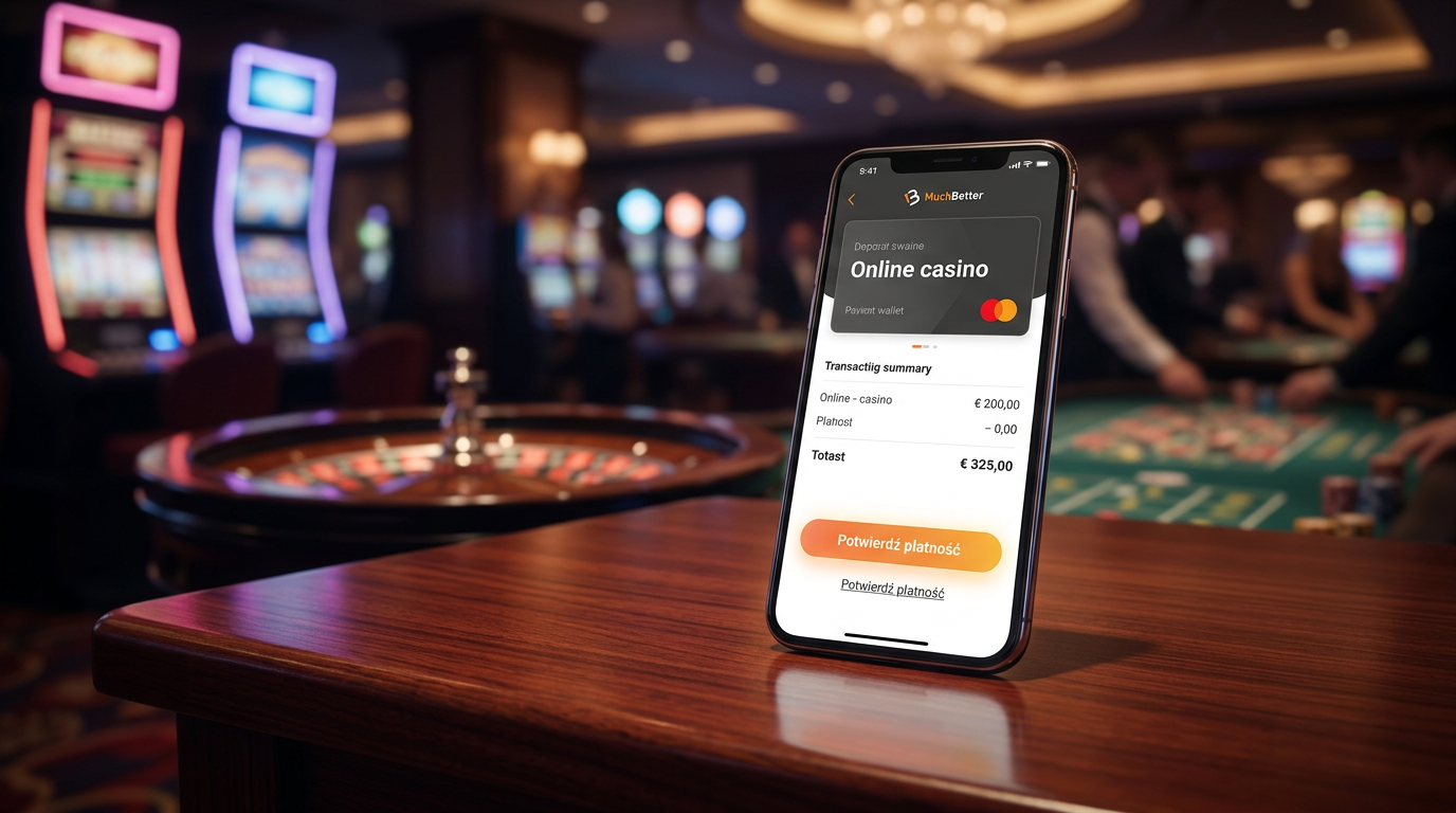 Smartfon z aplikacją MuchBetter w eleganckim kasynie online