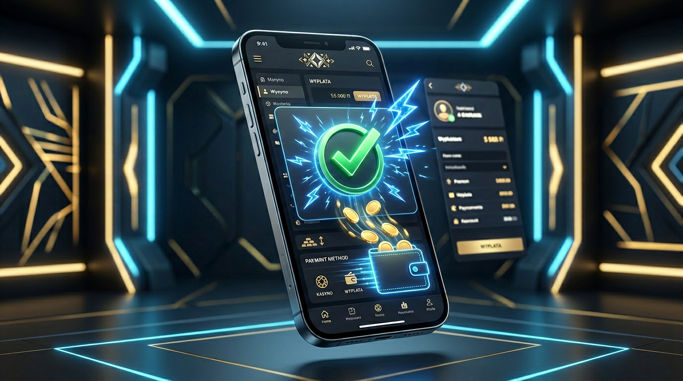 Nowoczesne kasyno online na smartfonie z powiadomieniem o błyskawicznej wypłacie.