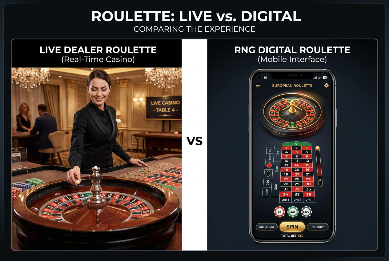 Porównanie ruletki na żywo z krupierem oraz cyfrowego symulatora RNG