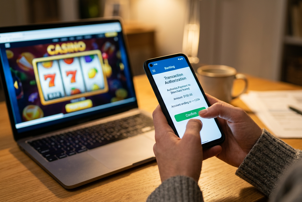 Użytkownik smartfona autoryzujący płatność mobilną w kasynie