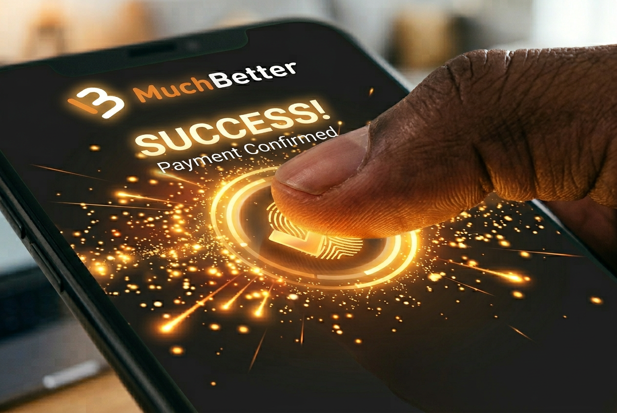 Osoba korzystająca z autoryzacji biometrycznej w aplikacji MuchBetter do wpłaty w kasynie online