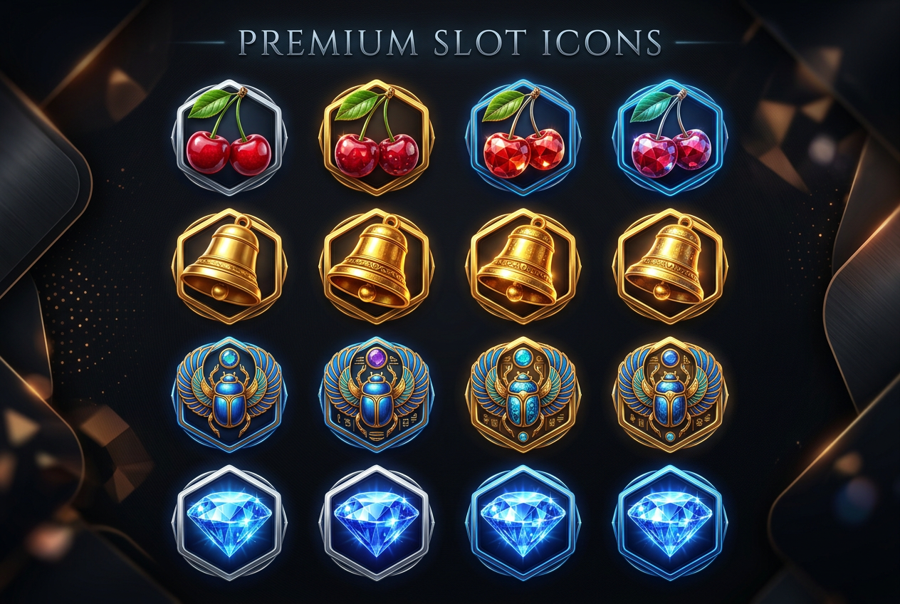 Zestawienie ikon najpopularniejszych polskich slotów online: owoce, symbole egipskie i diamenty